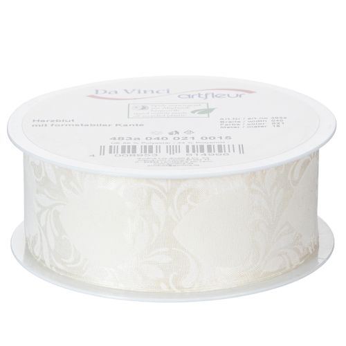 Prodotto Nastro in organza color crema, decorativo con cuoricini, largo 40 mm, lungo 15 m.