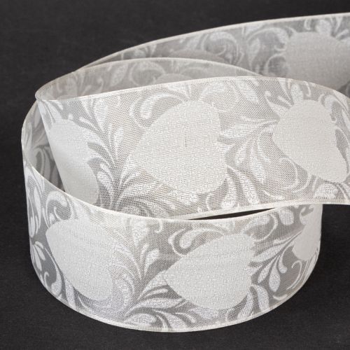 Prodotto Nastro in organza color crema, decorativo con cuoricini, largo 40 mm, lungo 15 m.