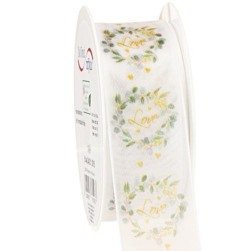 Nastro di organza per decorazioni nuziali &quot;Love&quot; bianco 40mm 15m