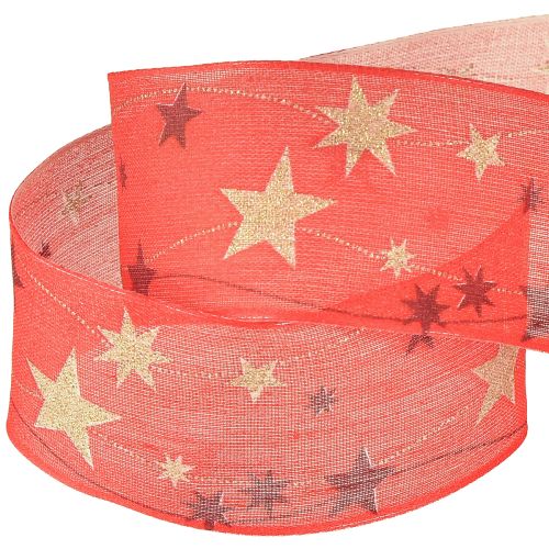 Prodotto Nastro natalizio rosso con stelle bordo filo 40mm 15m
