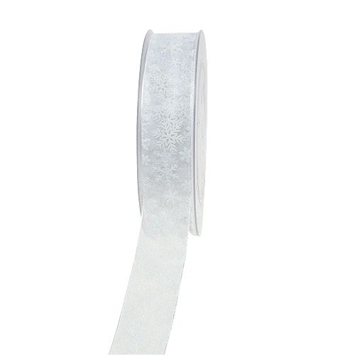 Floristik24 Nastro in organza bianco Natale 25mm 20m