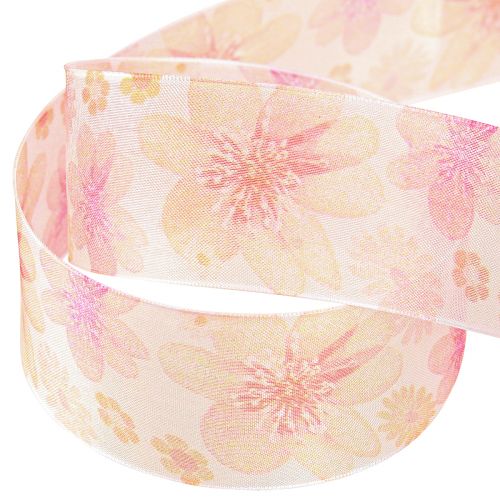 Prodotto Nastro di organza con fiori nastro regalo albicocca 40mm 15m