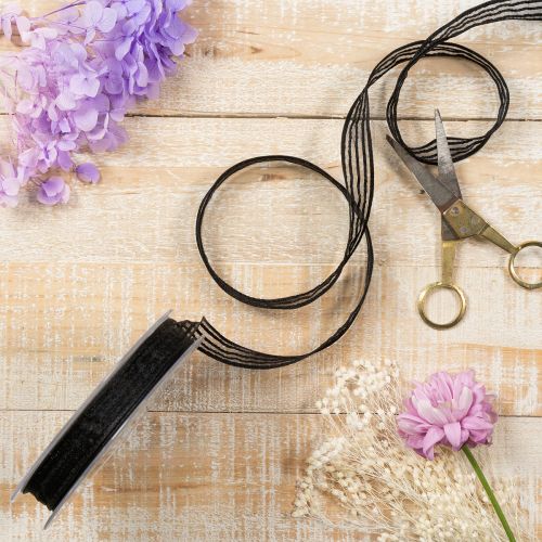 Prodotto Nastro in organza a righe, nastro regalo, nero, largo 15 mm, lungo 20 m.