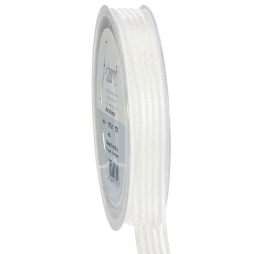 Floristik24 Nastro in organza a righe, nastro regalo, bianco, 15 mm, 20 m