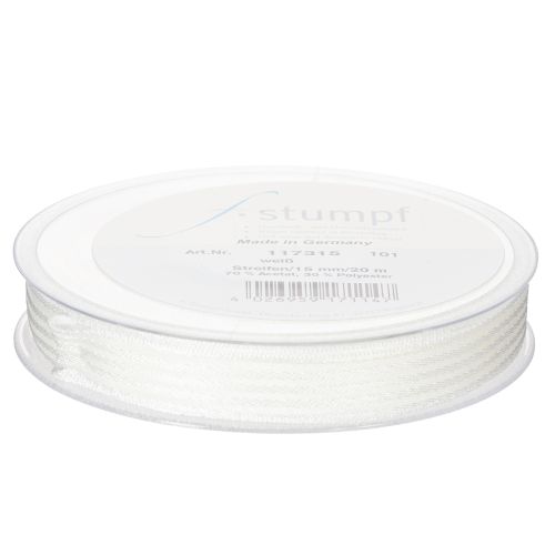 Prodotto Nastro in organza a righe, nastro regalo, bianco, 15 mm, 20 m
