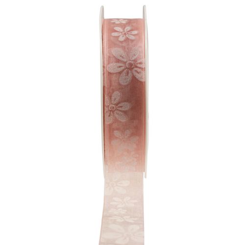 Floristik24 Nastro in organza con fiori regalo nastro rosa 25 mm 18 m