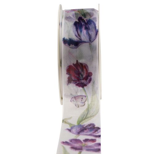 Floristik24 Nastro di organza nastro di chiffon pappagallo tulipani viola 40mm 18m