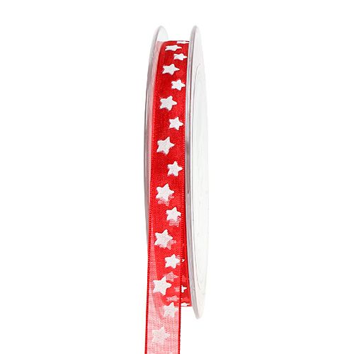 Prodotto Nastro in organza con motivo a stella rosso 10mm 20m