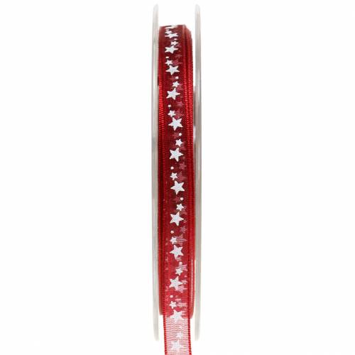 Floristik24 Nastro di organza con stella rosso scuro 6mm 20m