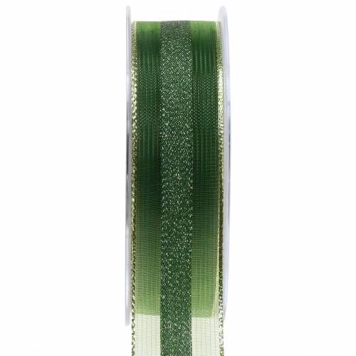 Floristik24 Nastro in organza con motivo a strisce verde 25mm 20m