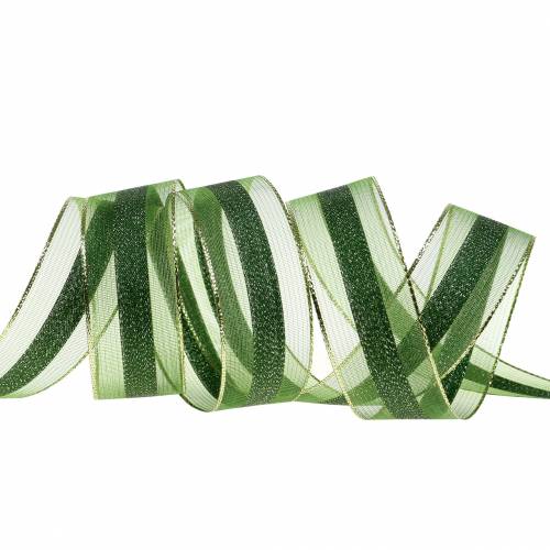 Floristik24 Nastro in organza con motivo a strisce verde 25mm 20m