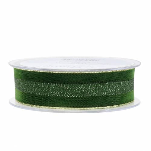 Floristik24 Nastro in organza con motivo a strisce verde 25mm 20m