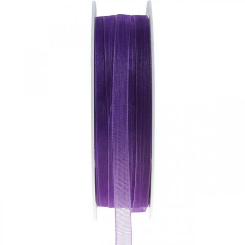 Floristik24 Nastro di organza con cimosa, nastro di seta, nastro decorativo viola 7mm 50m