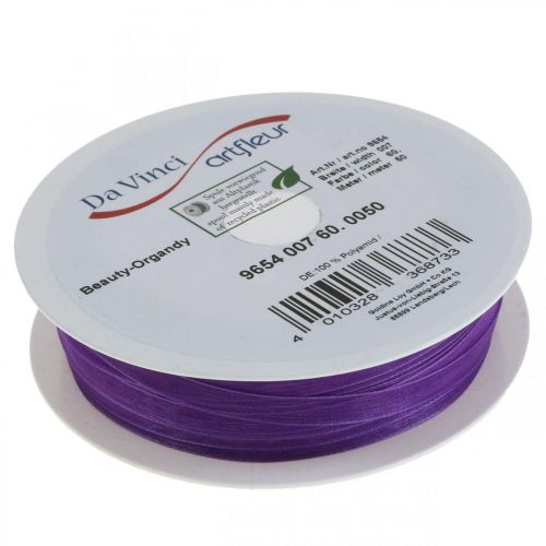Floristik24 Nastro di organza con cimosa, nastro di seta, nastro decorativo viola 7mm 50m