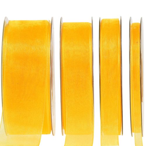 Nastro in organza, nastro regalo, nastro giallo, nastro decorativo con cimosa, 50 m