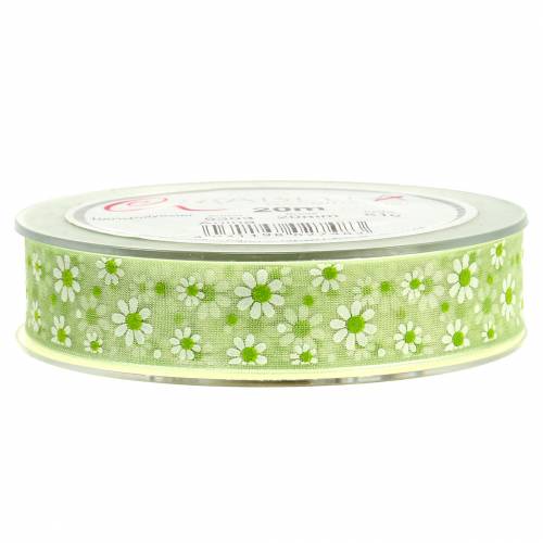 Floristik24 Nastro in organza verde con fiori 20mm 20m