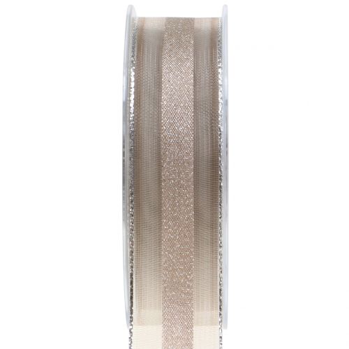 Floristik24 Nastro in organza con motivo a strisce marrone 25mm 20m