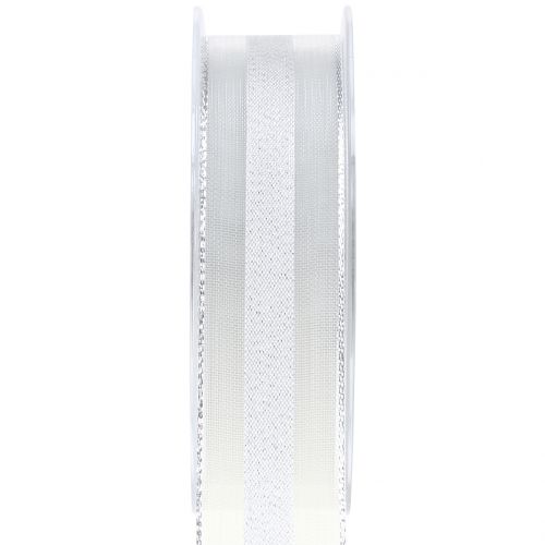 Floristik24 Nastro in organza con motivo a righe bianco 25mm 20m