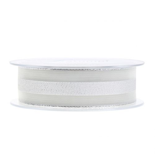 Floristik24 Nastro in organza con motivo a righe bianco 25mm 20m