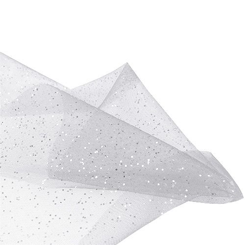 Floristik24 Tessuto organza 15 cm x 500 cm argento con glitter