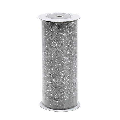 Floristik24 Tessuto organza 15 cm x 500 cm argento con glitter