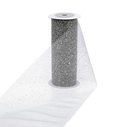 Floristik24 Tessuto organza 15 cm x 500 cm argento con glitter
