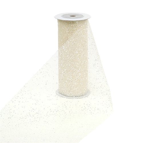 Floristik24 Tessuto organza 15 cm x 500 cm crema con glitter