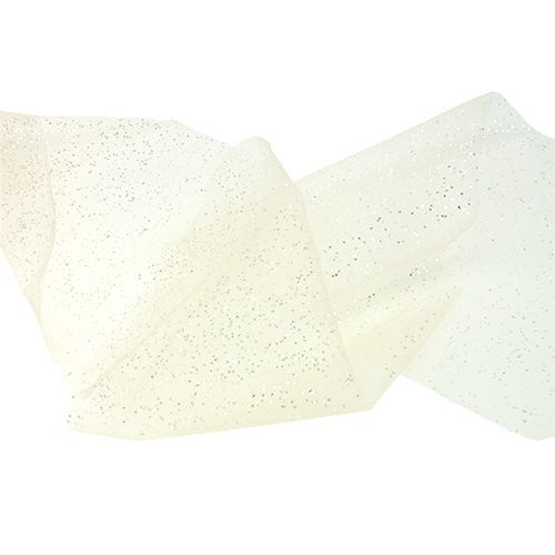 Floristik24 Tessuto organza 15 cm x 500 cm crema con glitter
