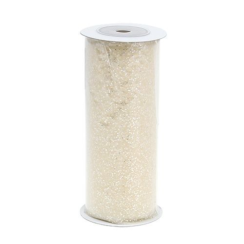Floristik24 Tessuto organza 15 cm x 500 cm crema con glitter