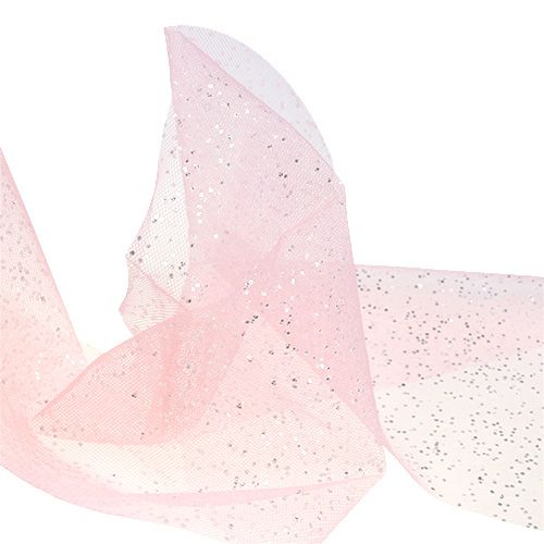 Prodotto Tessuto organza 15 cm x 500 cm rosa con glitter