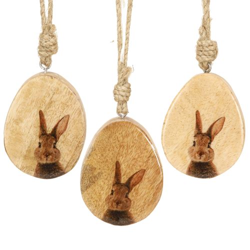 Floristik24 Ciondolo a forma di uovo di Pasqua in legno – decorazione naturale da appendere con motivo coniglio 6 pezzi