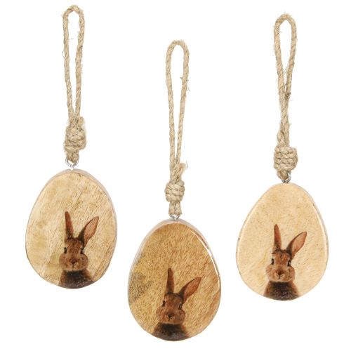 Floristik24 Ciondolo a forma di uovo di Pasqua in legno – decorazione naturale da appendere con motivo coniglio 6 pezzi