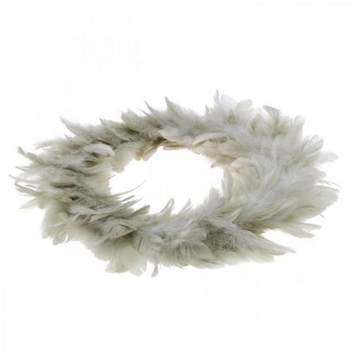 Floristik24 Corona di piume decorazione pasquale grande grigio Ø25cm Decorazione primaverile piume vere
