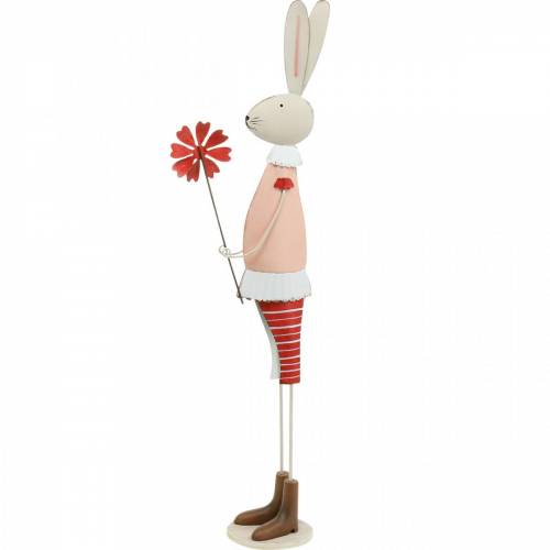 Floristik24 Decorazione pasquale, coniglietto in metallo, decorazione primaverile, coniglietto pasquale con fiore 61 cm