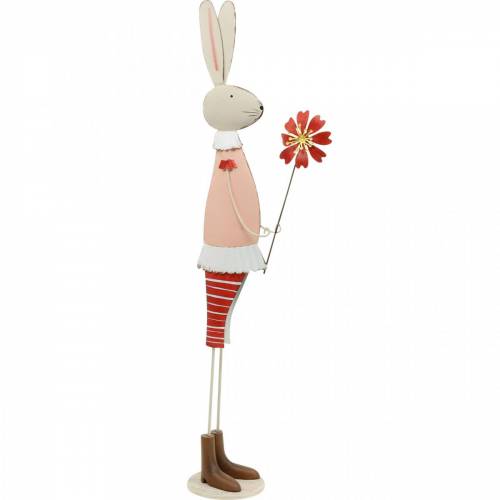 Floristik24 Decorazione pasquale, coniglietto in metallo, decorazione primaverile, coniglietto pasquale con fiore 61 cm