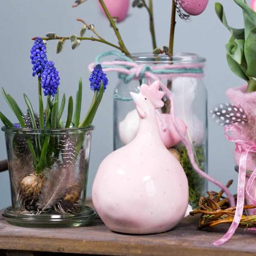 Floristik24 Decorazione pasquale pollo rosa con pois H17cm 2 pezzi