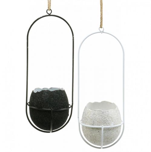 Prodotto Decorazione pasquale da appendere, guscio d&#39;uovo da piantare, decorazione primaverile nero/bianco H24 cm 4 pz