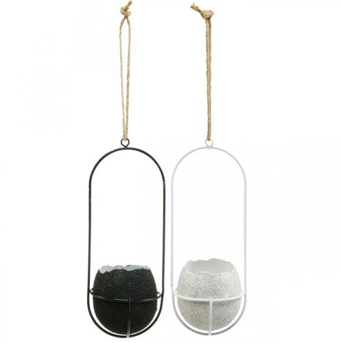 Prodotto Decorazione pasquale da appendere, guscio d&#39;uovo da piantare, decorazione primaverile nero/bianco H24 cm 4 pz