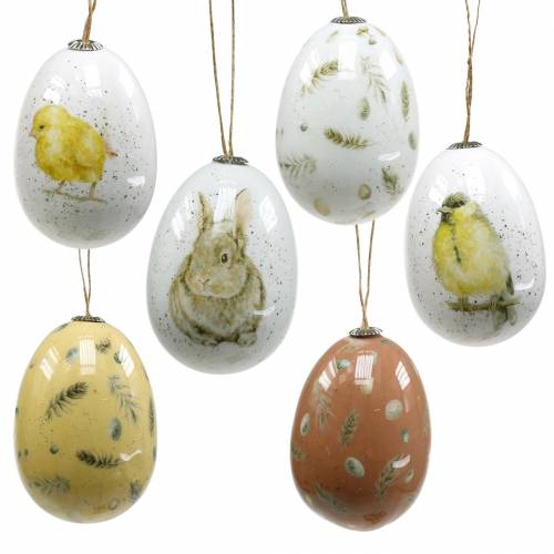 Floristik24 Decorazione pasquale da appendere Motivi uovo di Pasqua bianco, giallo, marrone assortiti 6 pezzi