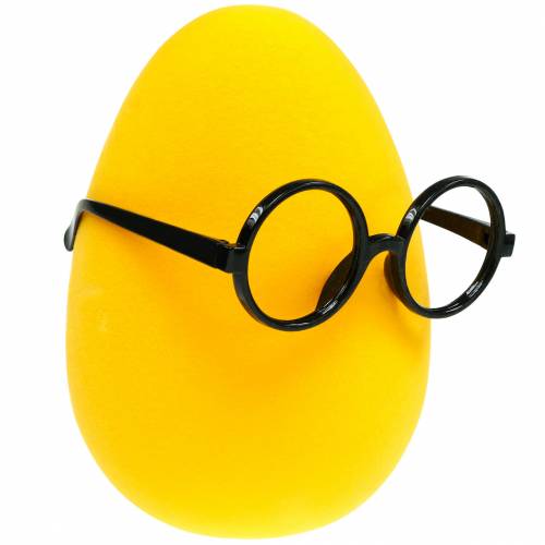 Floristik24 Uovo di Pasqua giallo con bicchieri, uovo decorazione floccata, decorazione pasquale