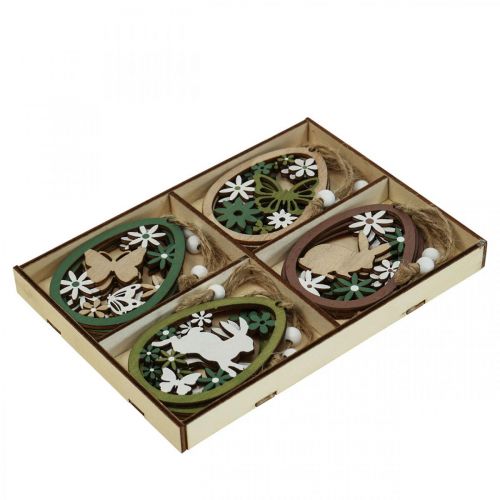 Floristik24 Uovo di Pasqua da appendere Decorazione pasquale ciondolo in legno 5×7 cm 12 pz