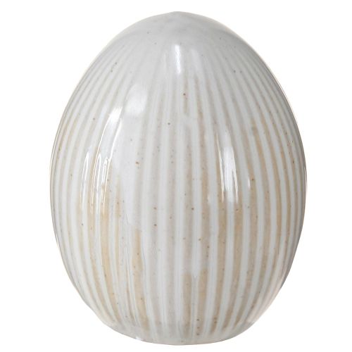 Prodotto Uova di Pasqua in ceramica Uovo decorativo con scanalature Bianco Grigio 5×6cm 6pz