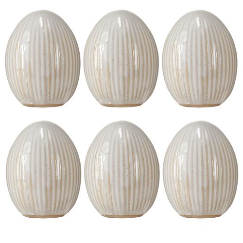 Prodotto Uova di Pasqua in ceramica Uovo decorativo con scanalature Bianco Grigio 5×6cm 6pz