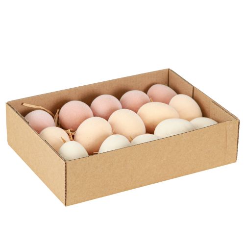 Prodotto Uova di Pasqua piccole floccate pesca marrone bianco H4cm 15 pezzi