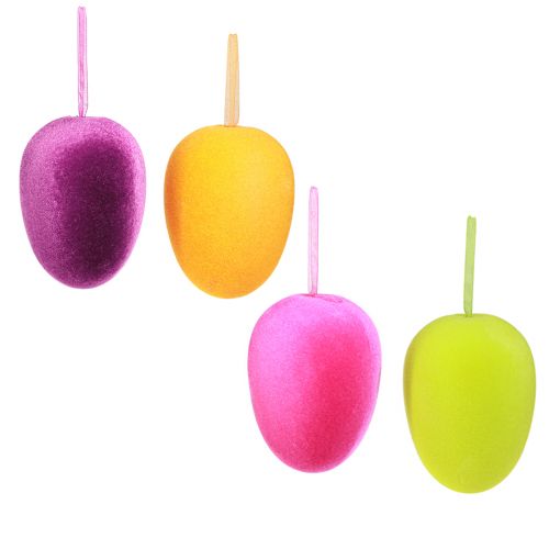 Floristik24 Uova di Pasqua da appendere floccate 4 colori 9,5 cm 8 pz