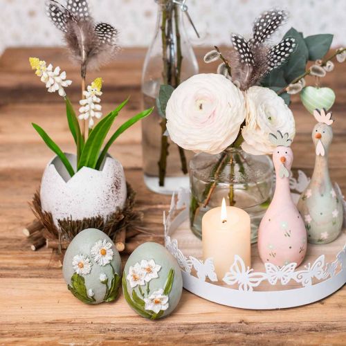 Floristik24 Uova di Pasqua con motivo floreale Margherite e Narcisi Blu, Verde Gesso Assortito 2pz