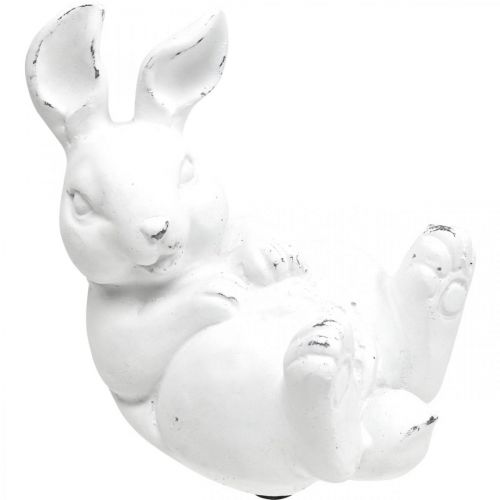 Floristik24 Coniglio pasquale effetto vintage coniglio sdraiato in ceramica bianca 12,5×8×14 cm