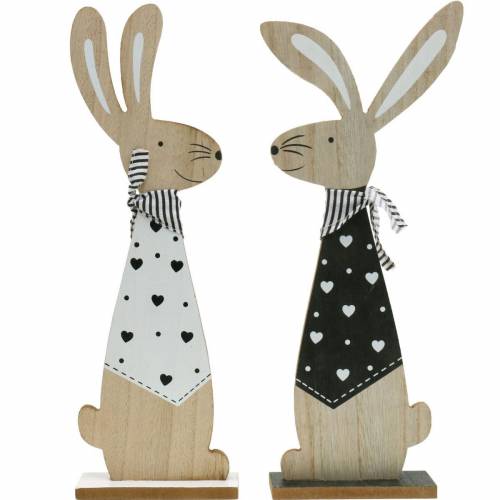 Floristik24 Coniglietto pasquale in bianco e nero stand con coniglietto in legno con decorazioni pasquali, set di 2