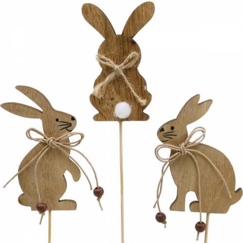 Floristik24 Coniglietto pasquale su bastone plug decorativo conigli in legno naturale decorazione pasquale 24 pz