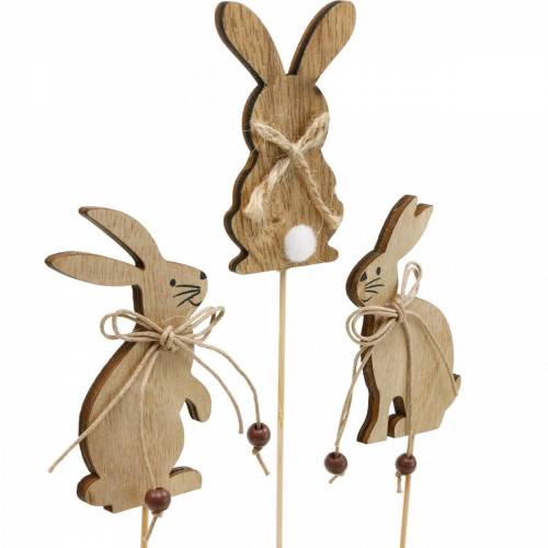 Floristik24 Coniglietto pasquale su bastone plug decorativo conigli in legno naturale decorazione pasquale 24 pz